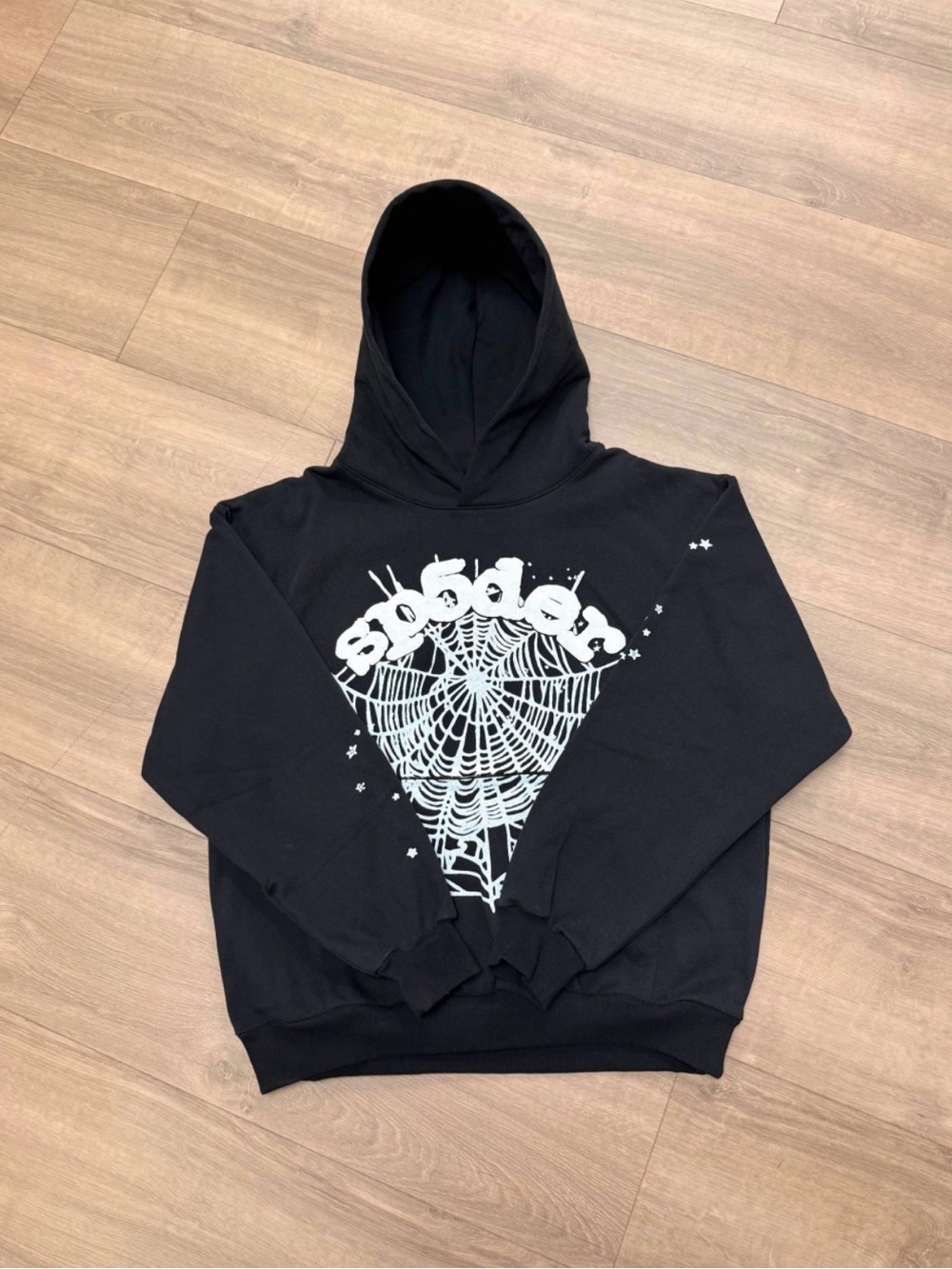 Needles Black Hoodie with White Spiderweb Graphic